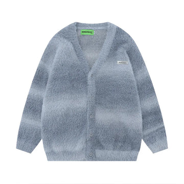 Autumn and Winter Striped Plush Thickened Men's Cardigan V-neck Fashionable Casual Loose Sweater Couple Streetwear Loose Knit